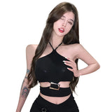 Znbbw Women's Camisole Bandage Metal Buckle Sleeveless  Tank Top Solid Color T-shirt