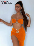 Znbbw Festival Clothing Sexy Dress Sets Holiday Outfits Women Tube Top and Midi Skirt Summer Club Party Two Piece Sets 2023