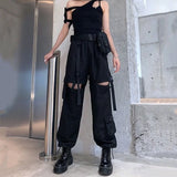 Znbbw Detachable Y2k Pants Casual Loose Solid High Waist Patchwork Hollow Out Pantalones 2024 Draw String Punk Wide Leg Pant