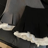Znbbw Patchwork Pleated Skirts Women Summer Japanese Preppy Ruffles Mini Skirts Y2K High Waist Kawaii All Match A Line Skirts