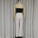 Znbbw 2 Piece Set Women's Clothes Summer Sexy Strapless Sleeveless Solid Nipped Waist Short Top Loose Pants Set Streetwear