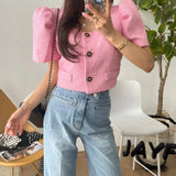 Znbbw Ropa Mujer Puff Short Sleeve Chaqueta Mujeres Square Collar Jacket Woman Single Breasted Jackets Spring Summer Outwears