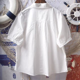 Znbbw Sweet Shirts Embroidery Peter Pan Collar Button Cardigan Blouses Summer Puff Sleeve Tops Preppy Style Girl Clothing