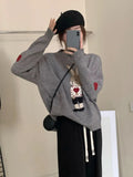 Znbbw Fashion Y2k Sweaters Cartoon Rabbit Jacquard O Neck Long Sleeve Knit Pullovers Autumn Loose All Match Women Clothing 2024