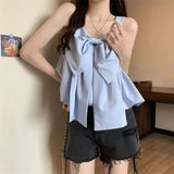 Znbbw Bow Camis Women Summer Fashion Solid Ruffles Casual Crop Tops Female Korean Chic Sleeveless Holiday All-match Tanks New