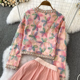 Znbbw Winter Skirt Suit Women Long Sleeve Single Breasted Tweet Beaded Coats High Waist Maxi Pleated Skirt Sweet 2 Piece Sets