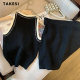 znbbw Women's Sexy Elegant Knitted Two Piece Sets Bodycon Mini Skirt Suits +O-neckTank Top Vest Korean Casual Knitwear New Summer Suit