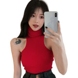 Znbbw Women's High Neck Tank Top Slim Fit Sexy Knitted Sleeveless Tank Top Slim Fit Pullover T-shirt