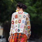 Znbbw crochet sweater jacket 2024 spring and autumn fashion women's loose ethnic style cardigan jacket casual sweater