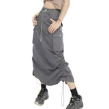 Znbbw Women Cargo Skirt Summer Clothes 2023 Retro Drawstring Half Dress Long Side Pockets Solid Color Skirt y2k Streetwear