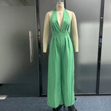 Znbbw Women Jumpsuit Fashion Solid Halter Lace Up Leaky Back Nipped Waist Casual Loose Wide Legs Pants Romper High Streetwear