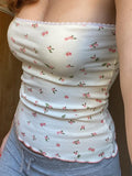 Znbbw Tube Top Sexy Strapless Floral Print Sweet Cute Crop Tops Streetwear Slim Crop Tops Camis Korean Fashion Tees Femme