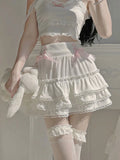 Znbbw Japanese White Lolita Cute Skirt Women Lace Bow Korean Kawaii Sweet Skirt High Waist Elegant Princess Fairy Skirts 2024