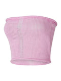 Znbbw Women Pink Wrap Chest Tube Tops Solid Color Knitted Hollow-Out Boat Neck Strapless y2k Tank Tops Summer Backless Bandeau Tops