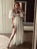 Znbbw Vintage Polka Dots Printed 2 Pcs Set Women 2024 Summer Matching Set Maxi Skirt Beach Dress Set New Outfits Holiday Robe