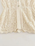 Znbbw TRAF Women 2023 Jacquard Mesh Knitted Button Loose Cardigan Open Navel Sweater Retro Flare Sleeve Coat Unique Top