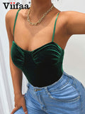 Znbbw Green Velvet Bodys Sexy Outfits for Women Skinny Bodysuit Spaghetti Strap Backless Top Festival Clothing