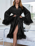 Znbbw Women Bathrobe Nightwear Lingerie Feather Long Sheer Kimono Bridal Solid Color Soft Long Sleeve Robe Sleepwear Ladies Loungewear