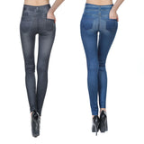 Znbbw Pockets Slim Skinny Jeggings Women's Denim Print Pants Fake Jeans Look Like High Waist Seamles Leggings