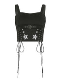 Znbbw Women Tank Tops Summer Gothic Punk Style Casual Star Print Bandage Crop Tops for Streetwear Club Wear
