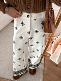 Znbbw Geometric Embroidery Wide Leg Spring Summer Women Beige Long Pants Zip Fashion Trousers Pantalones De Mujer Autumn Pants