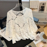 Znbbw out knitted sweater for women's summer new Korean version loose short half sleeved crochet sun protection top shawl