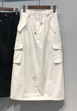 Znbbw Full Length Skirt Black Elastic Waist Y2k Skirts Cargo Skirts for Women Spring Summer Drawstring Girls Long Skirt