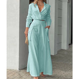 Znbbw Shirt Long Pants Suits 2 Piece Set Women Long Sleeve Shirt Wide Leg Pants Casual White Spring Summer Outfits 2024 New