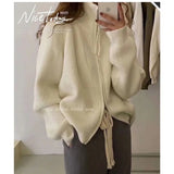 Znbbw cardigan sweater female spring and autumn lapel zipper sweater long sleeve solid women foreign outerwear cardigan female