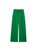 Znbbw TRAF Women Chic Side Pockets Loose Wide Leg Pants Vintage High Elastic Waist Drawstring Female Trousers Mujer