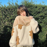Znbbw Cartoon Bear Sweater Women Cute Knitted Pullovers Japanese Harajuku Oversized Knitwears Korean Loose Casual Jumper Tops