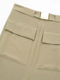 Znbbw TRAF Women Long Skirts Retro Pockets Straight Dress Summer Spring Solid Cargo Skirt Female Streetwear