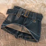 Znbbw Belt Denim Mini Skirt Women Y2K Streetwear A Line Jeans Skirts Harajuku High Waist Black Casual All Match Chic Skirt New