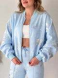 Znbbw Printed Y2k Pants Sets Women Shiny O-neck Zipper Long Sleeve Coats High Waist Straight Pant 2024 Spring Female Tracksuit