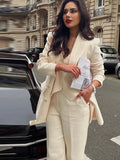 Znbbw Solid Blazer Coat Set Women Fashion Lapel Long Sleeve Jacket Suit 2023 Spring Chic Office Lady High Waist Pants Suits 0410