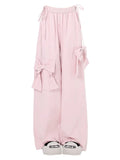 Znbbw Women Oversize Y2k Cargo Pants Baggy Vintage Streetwear Harajuku Pink Bow Pants High Waist Wide Leg Trouser 2000s Trashy Clothes