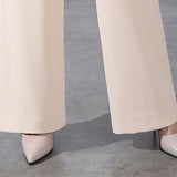 Znbbw 2023 Fashion Women Pants Apricot Black Drape Straight Trousers Female Casual Elastic Waist Wide Leg Pants Office Pants