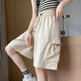 Znbbw Thin Cargo Shorts Women Y2K Loose Fashion Drawstring Pocket Shorts Bf Baggy Korean Streetwear Wide Leg Knee-Length Pants