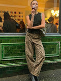 Znbbw Leopard Print Women Pants 2024 Spring Chic Loose High Waist Wide Leg Panther Pant Ladies Fashion High Street Jean Trousers