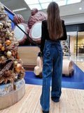 Znbbw Design Jeans Bow Patchwork Solid Color High Waist Casual Loose Pantalones De Mujer Spring Autumn All Match Clothing 2024