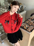 Znbbw Style Cardigan for Women Bow Patchwork Button Knit Short Coats Autumn Winter Sweaters Fashion Sweet Loose 2024 Clothing