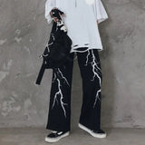 Znbbw Autumn Pants Lightning Print Casual Loose All Match Oversized Pantalones Draw String Punk Gothic Harajuku Y2k Clothes