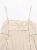 Znbbw TRAF Summer Camis Women Retro Sweet Solid Versatile Straight Neck Thin Halter Embroidered Linen Blend Top
