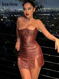 Znbbw Women Sexy Party Club Bodycon Pu Leather Streetwear Mini Dress 2023 Fall Autumn Clothes Wholesale Items For Business