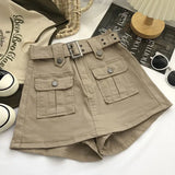 Znbbw High Waist Cargo Skirts Women Fashion Korean Chic with Belt Short Culotte Skirts Female Pocket Streetwear Jean Mini Skirts