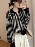 Znbbw Sweater Female 2024 Korean Women Autumn Academy Sweater Loose and Slim Versatile Striped Top Long Sleeve Knit Sweater