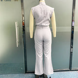 Znbbw Women Two Piece Set Summer Office Fashion Solid V Neck Sleeveless Top Casual Loose With Pockets Pants Sets Streetwear
