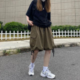 Znbbw Vintage Women Cargo Shorts American Streetwear Loose Wide Leg Pants Harajuku Casual Female Big Pocket Shorts Summer New