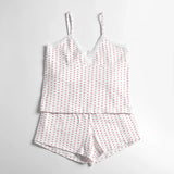 Znbbw Women’s 2PC Pajamas Sets Y2k Lace Sleeveless Heart Print Cami Tops and Shorts Teen girls Matching Sleepwear Fashion Streetwear