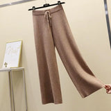 Znbbw New Drape High-waist Wide-leg Autumn And Winter Fashion Loose Knit Straight-leg Pants Lace-up Casual Women Clothing